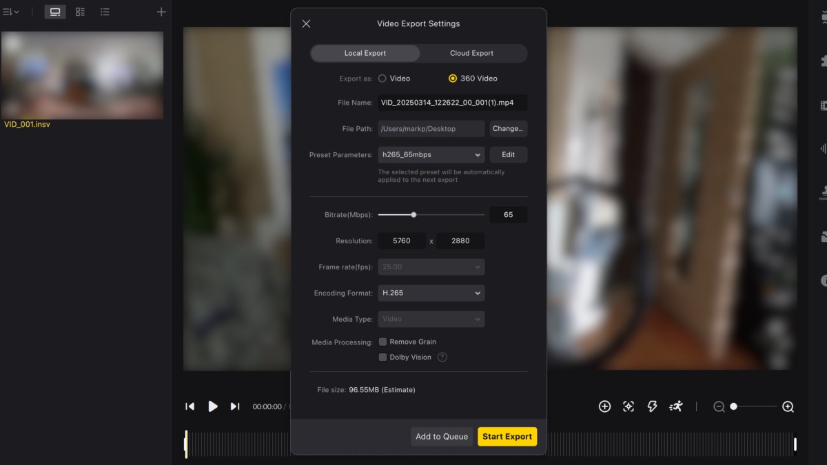 insta360 studio export